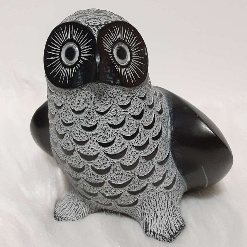 BOMA Carved Soapstone Owl Figurine Sculpture Paperweight Decor Inuit Canada 3.5"